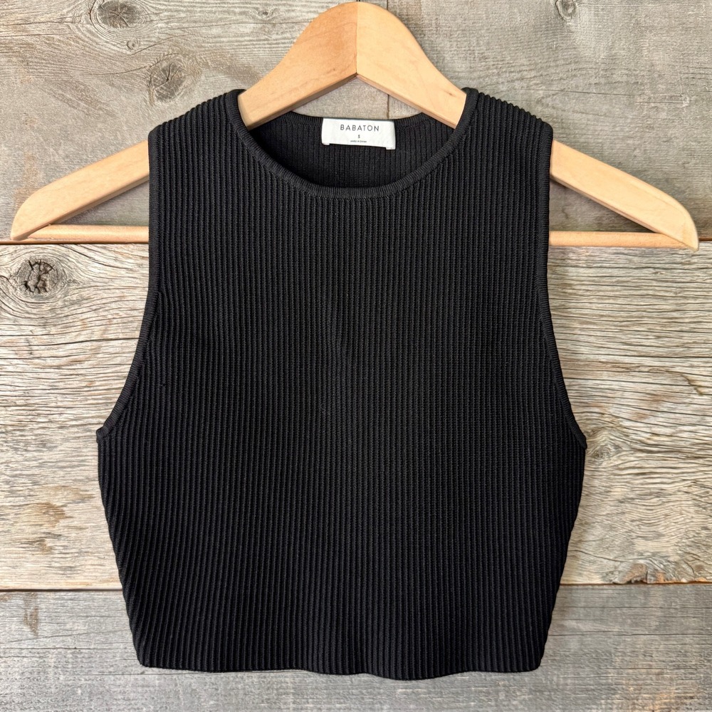 Babaton Aritzia Sculpt Knit Cropped‎ Tank Top S Black Ribbed Basics Capsule Chic